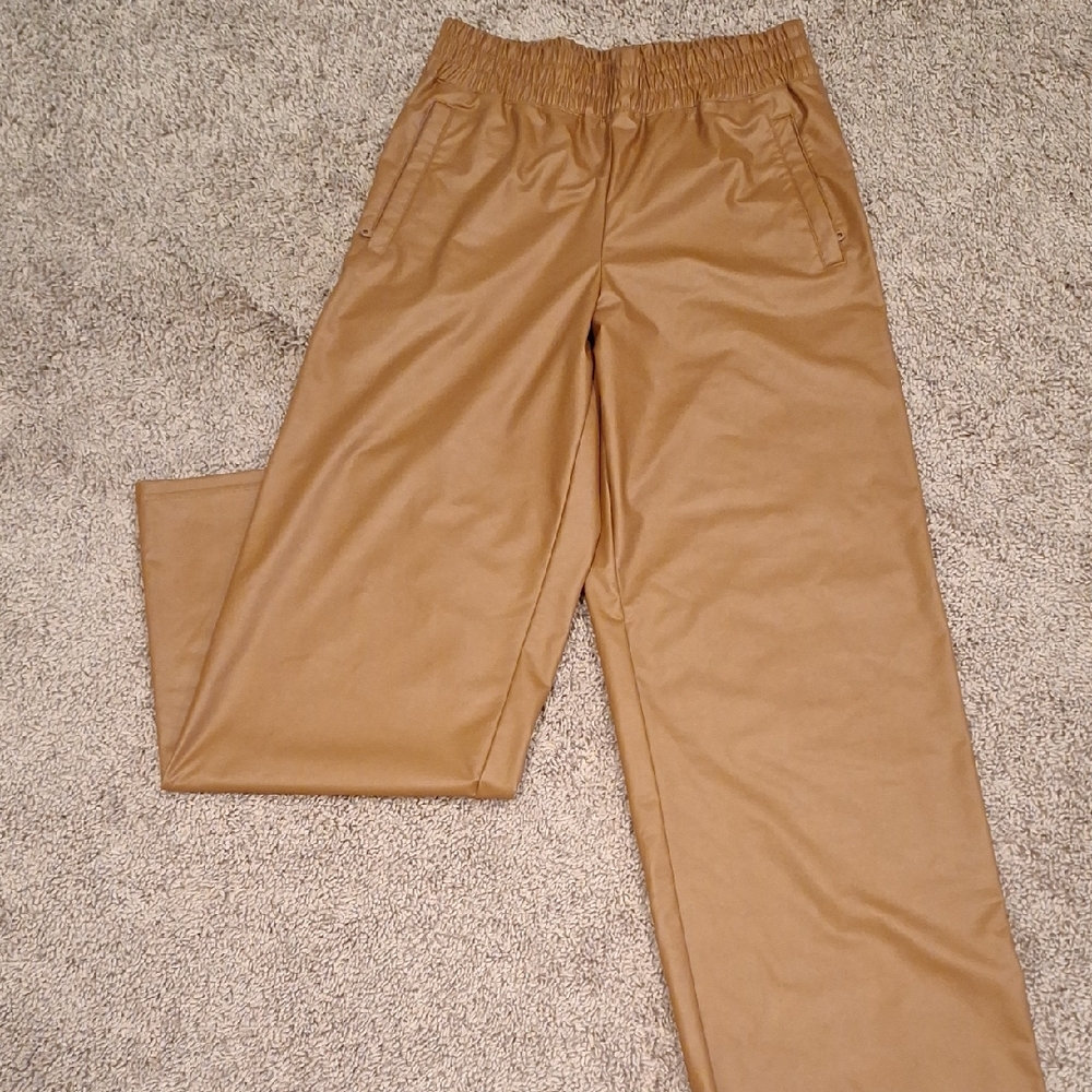 Aerie Brown Faux Leather Wide leg Pant